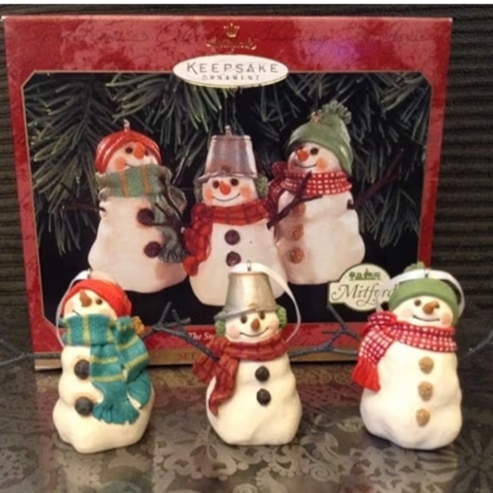 KEEPSAKE HALLMARK 1999  Festive Snowman Ornament Trio